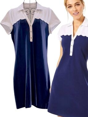 Lilly Pulitzer Polo Cotton Knit V-Neck Knee Length Dress, Size Medium